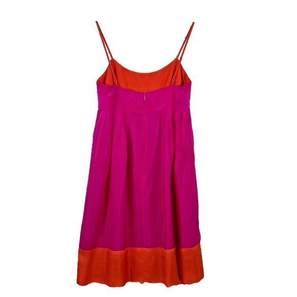 Shoshanna Short Dress 8 Hot Pink Orange Silk Color‎ Block Empire Waist - Picture 3 of 11